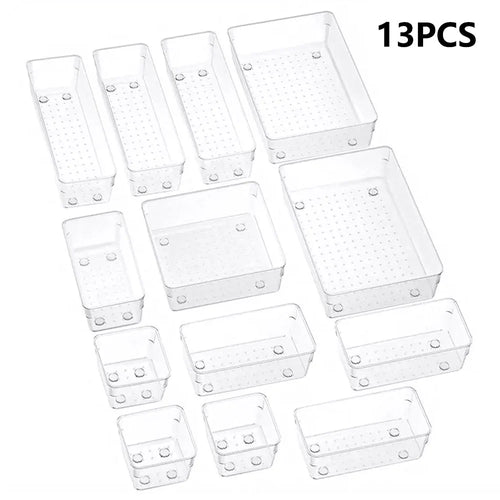 13Pcs / Set Non-Slip Transparent PET Storage Box for Drawers Jewelry Makeup Organizer Container - 1
