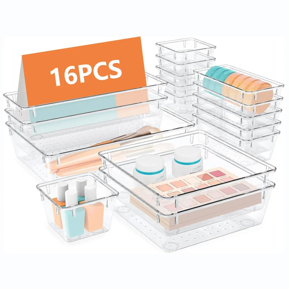 16Pcs / Set Non-Slip Transparent PET Storage Box for Drawers Jewelry Makeup Organizer Container - 1