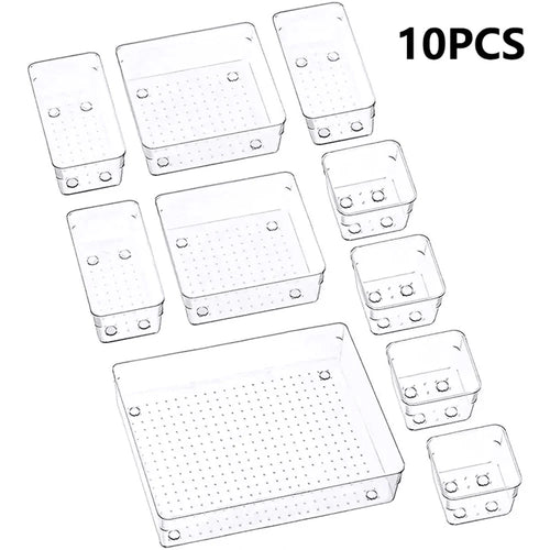 10Pcs / Set Non-Slip Transparent PET Storage Box for Drawers Jewelry Makeup Organizer Container - 1