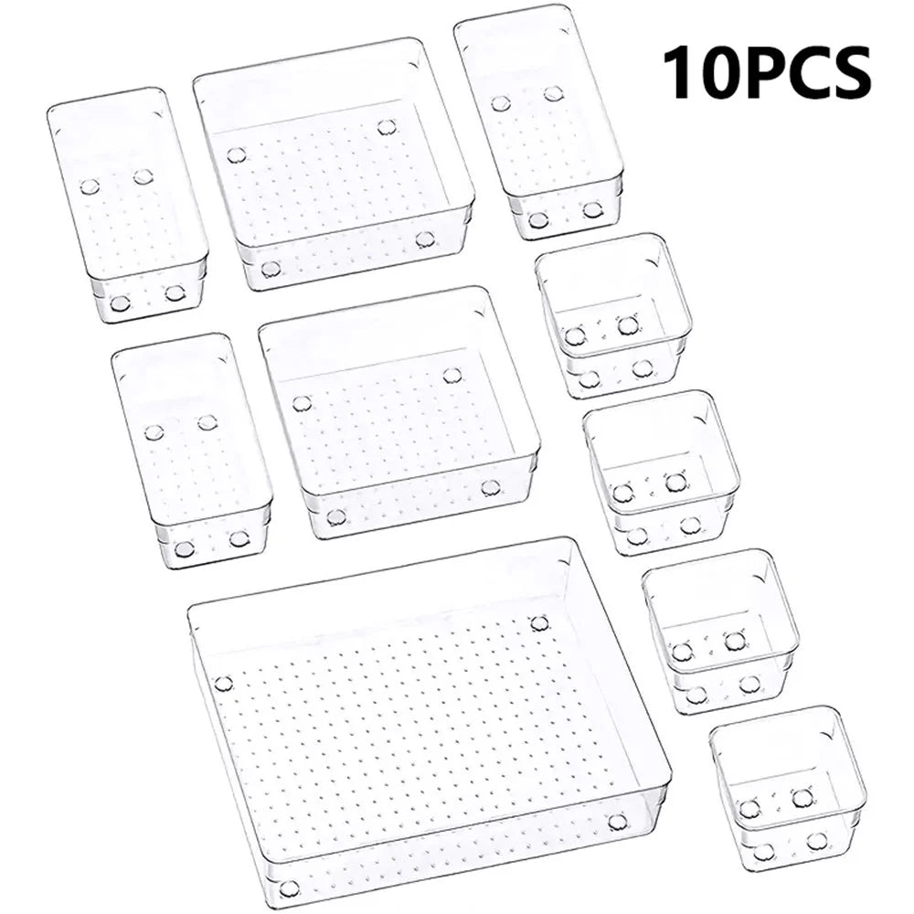 10Pcs / Set Non-Slip Transparent PET Storage Box for Drawers Jewelry Makeup Organizer Container - 1