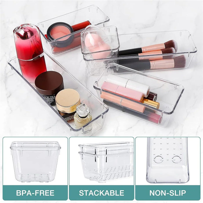 10Pcs / Set Non-Slip Transparent PET Storage Box for Drawers Jewelry Makeup Organizer Container - 2