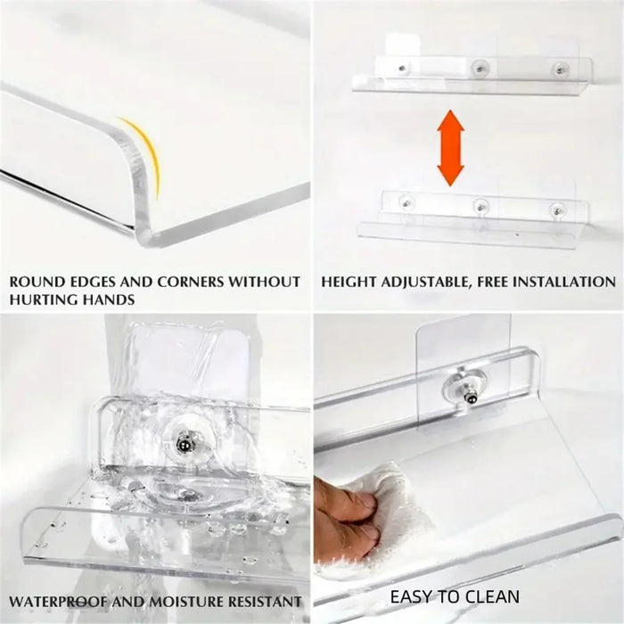 30x10x4cm Transparent Acrylic U-Shaped Display Storage Rack Punch-Free Bathroom Wall Storage Shelf - 6