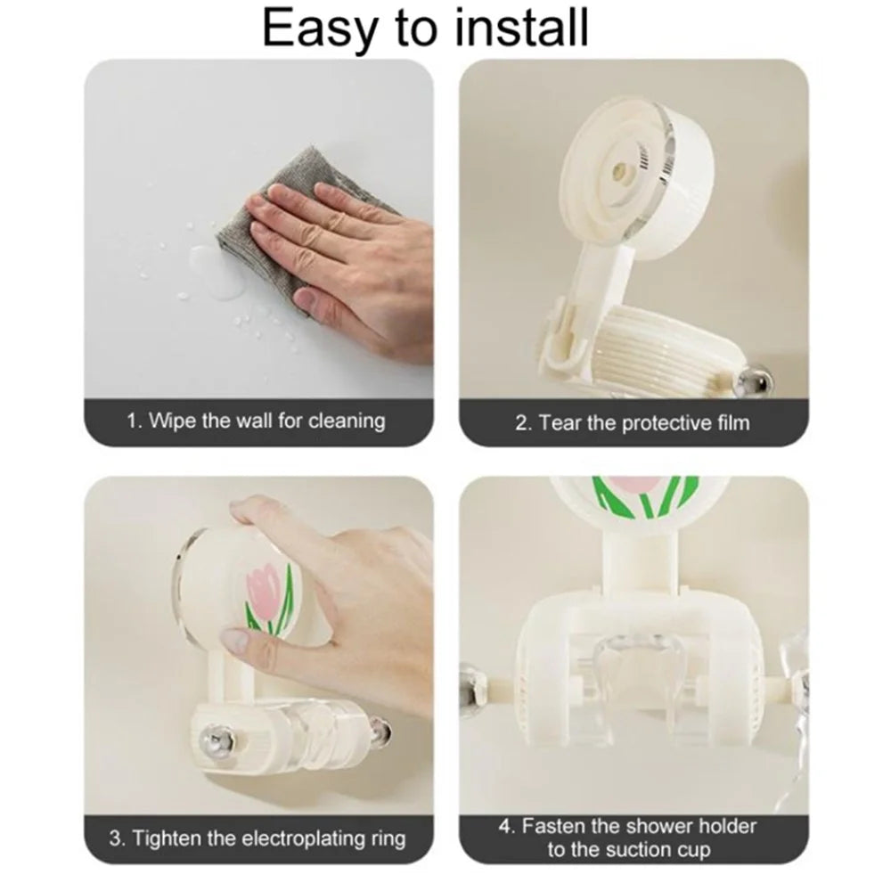 Tulip Shape Suction Cup Shower Head Holder Drill Free Wall Mount Shower Head Support - White - 7