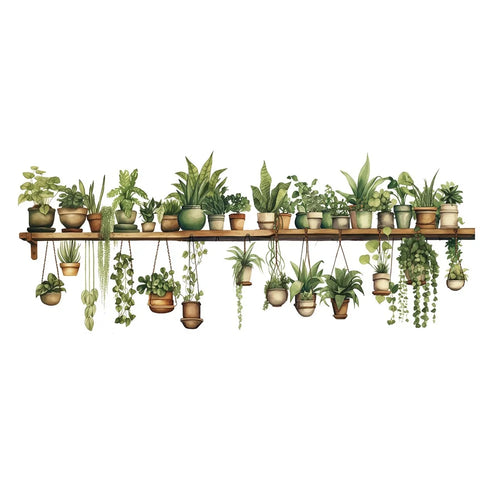 Green Plants Wall Sticker Potted Plants Leaves PVC Wall Decals for Living Room Bedroom - 1