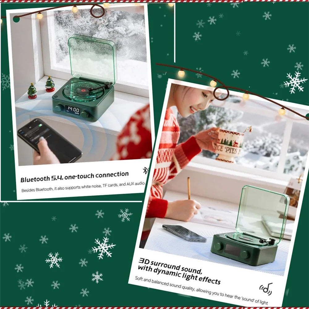 Retro Wave Christmas Bluetooth-compatible Speaker White Noise Music Player with Ambient Lights - Blackish Green - 3