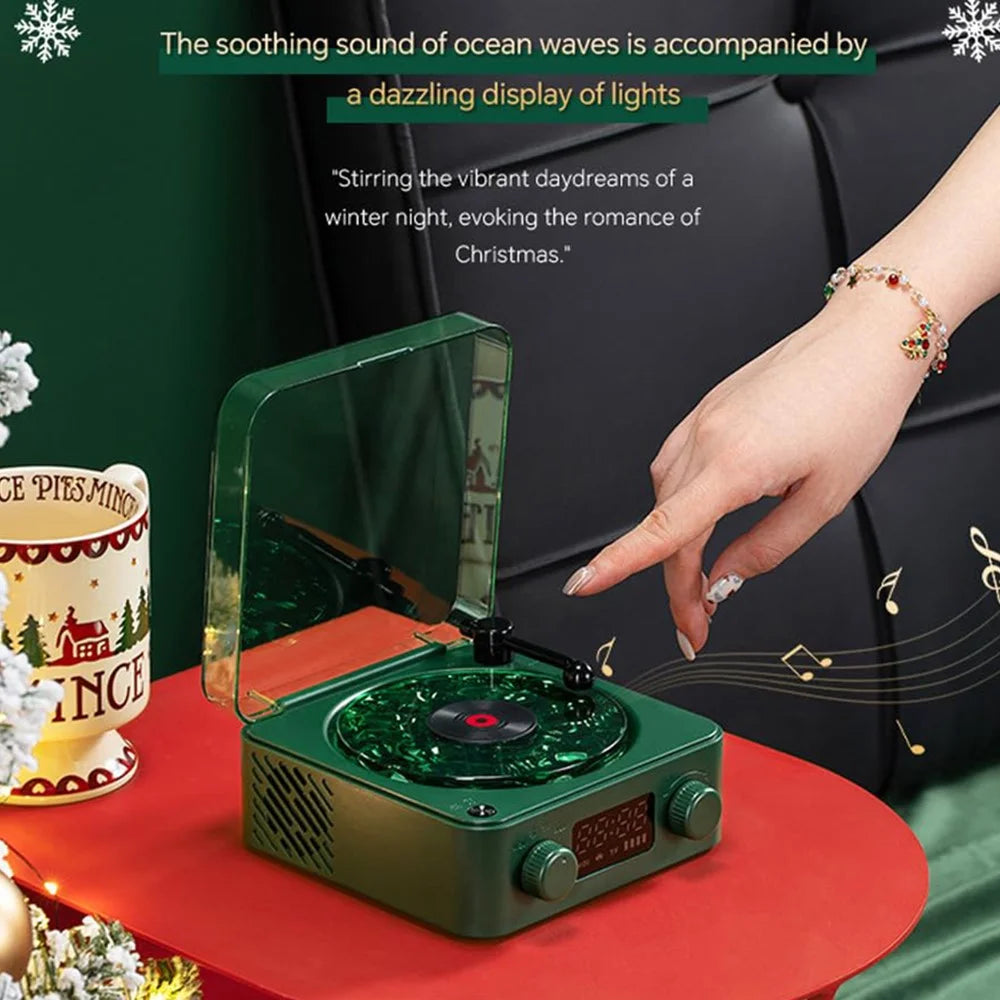 Retro Wave Christmas Bluetooth-compatible Speaker White Noise Music Player with Ambient Lights - Blackish Green - 4