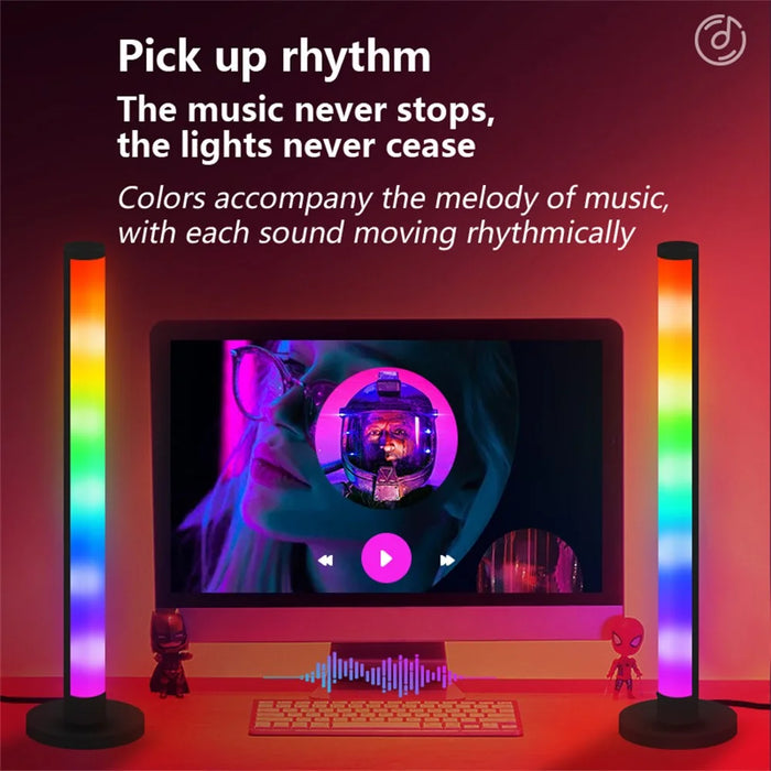 KBB-8 2Pcs Magic RGB Rhythm Pickup Lamp with 1Pc Remote Control 180 Degree Luminous Desktop Atmosphere Light, Small Size - 3