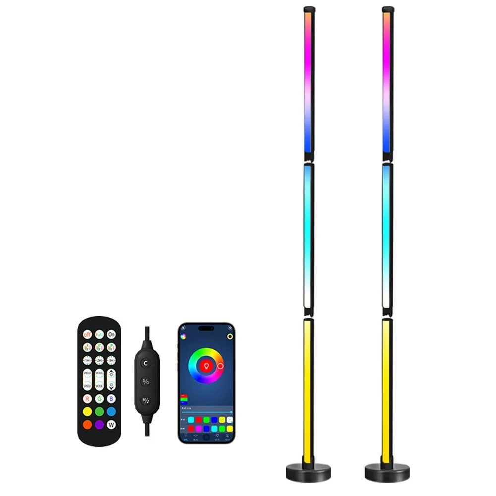 KBB-2 2Pcs 3-section Splicing Floor Light with 1Pc Remote Control Wall Corner Sound Pickup RGB Atmosphere Lamp with Remote - 1