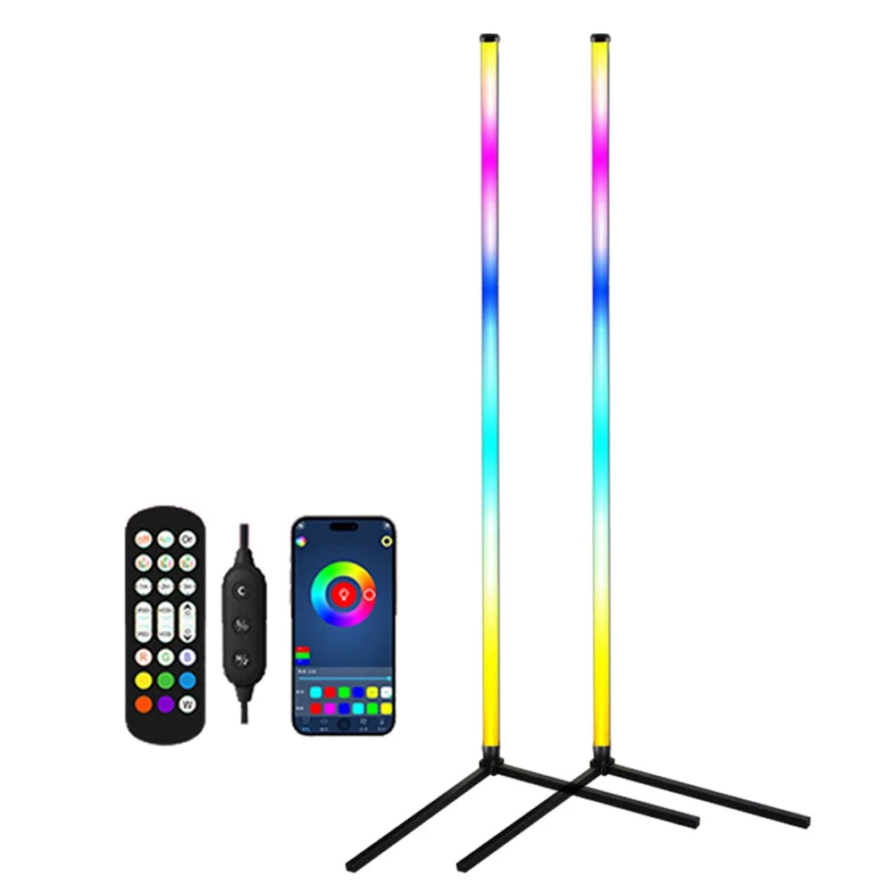 KBB-20 2Pcs Wall Corner Lamp with 1Pc Remote Control L-Shaped Base Sound Pickup RGB Atmosphere Splicing Floor Light - 1