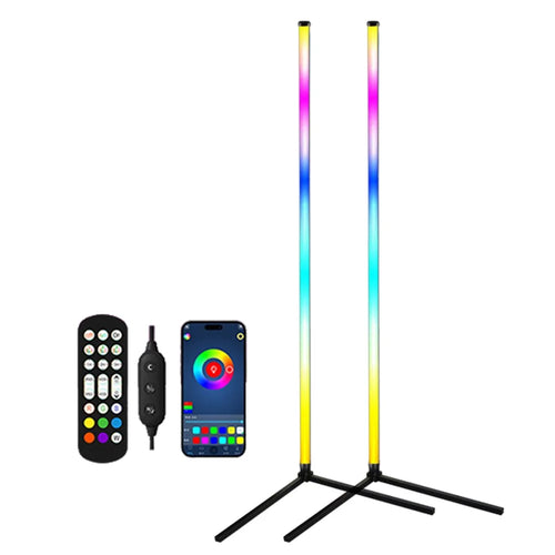 KBB-20 2Pcs Wall Corner Lamp with 1Pc Remote Control L-Shaped Base Sound Pickup RGB Atmosphere Splicing Floor Light - 1