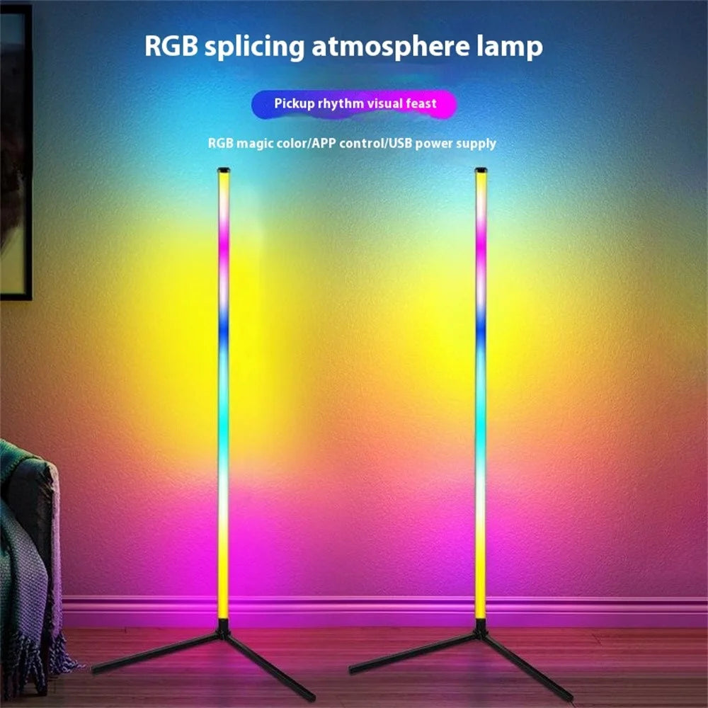 KBB-20 2Pcs Wall Corner Lamp with 1Pc Remote Control L-Shaped Base Sound Pickup RGB Atmosphere Splicing Floor Light - 2