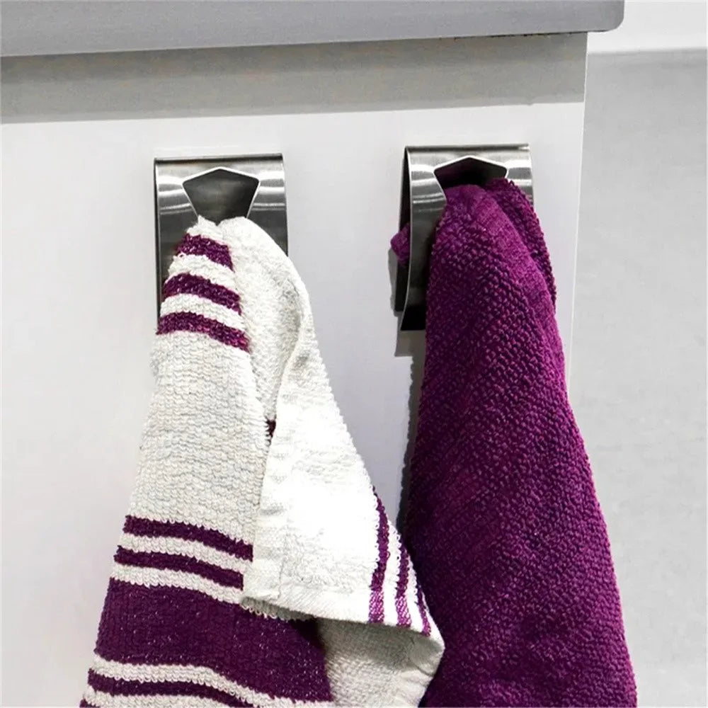 4Pcs For Kitchen Bathroom Self Adhesive Towel Hooks Drill Free Stainless Steel Hanger - 3