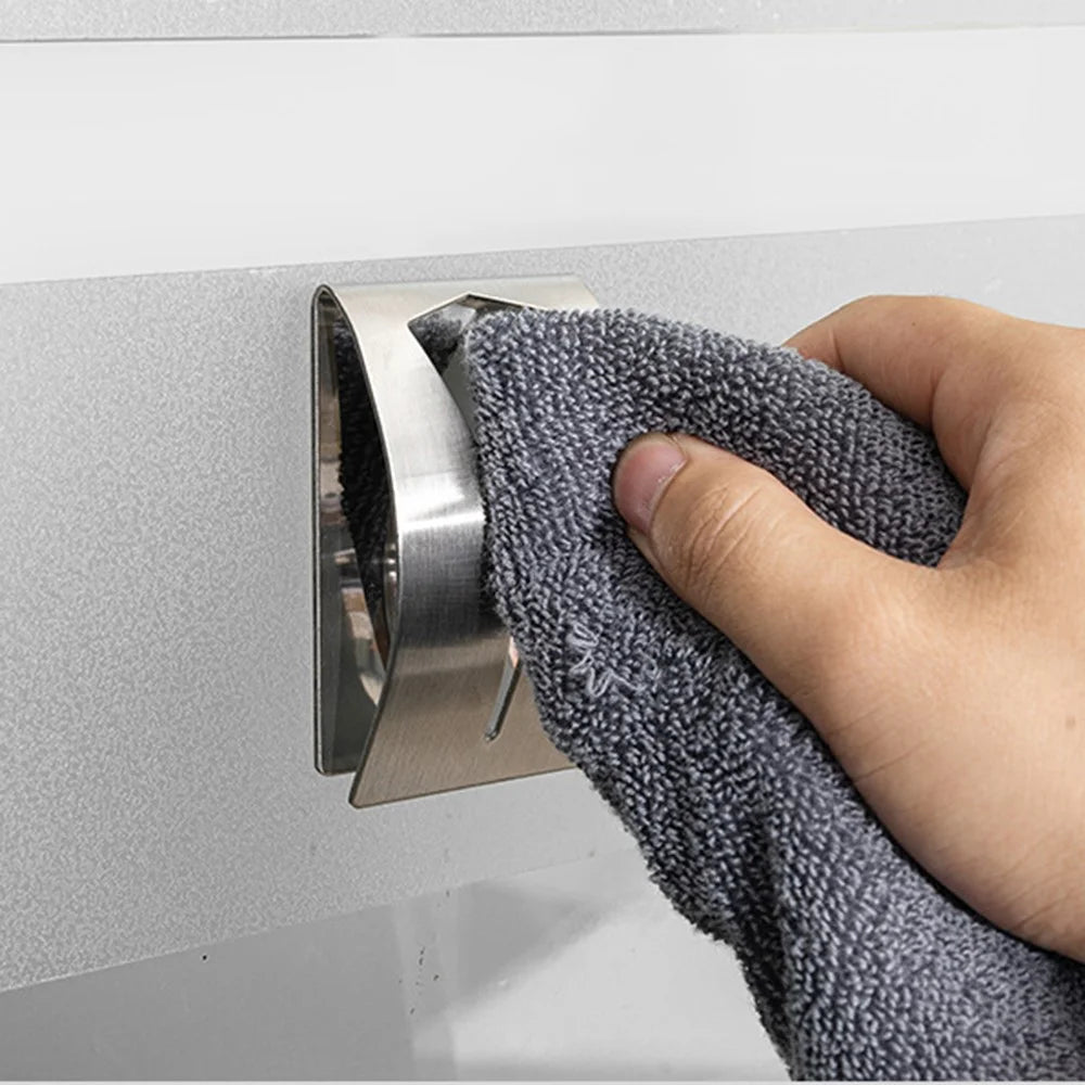 4Pcs For Kitchen Bathroom Self Adhesive Towel Hooks Drill Free Stainless Steel Hanger - 7