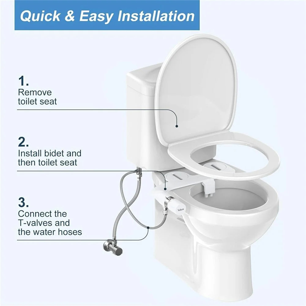 Bidet Attachment Non-Electric Dual Nozzle Adjustable Water Pressure Self Cleaning Device for Women - Europe 3 / 8 Interface - 5