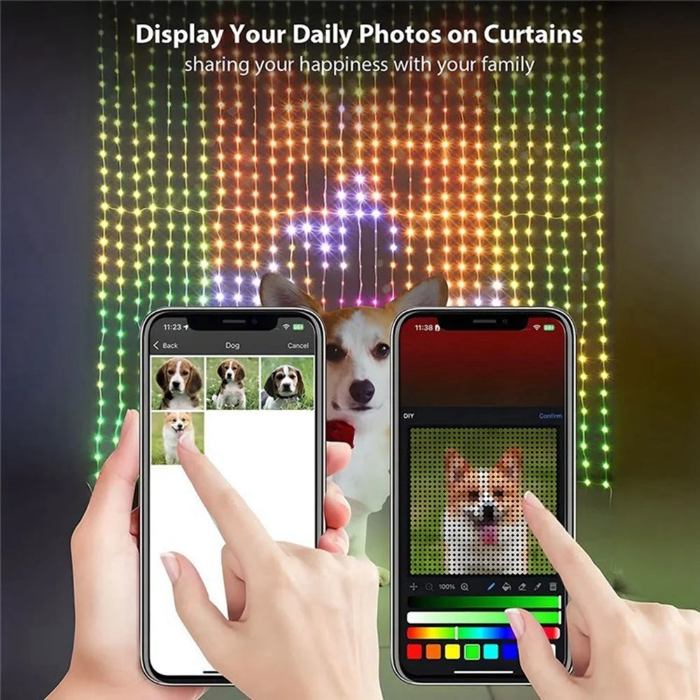 JG-031 3x3m 400 Leds DIY Photo Image LED Curtain Light Decorative Ambiance String Light - 5