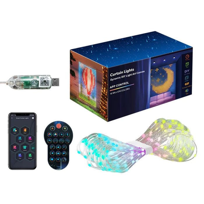 1.6mx1.6m 256 Leds Programmable RGB Holiday Decoration Light App Control DIY Curtain Light String - 1