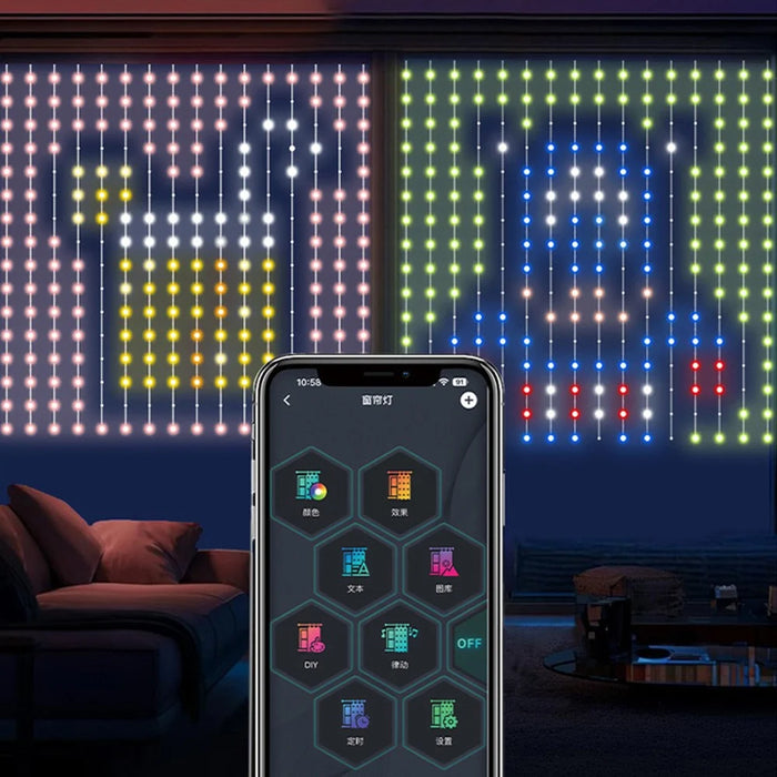 1.6mx1.6m 256 Leds Programmable RGB Holiday Decoration Light App Control DIY Curtain Light String - 5