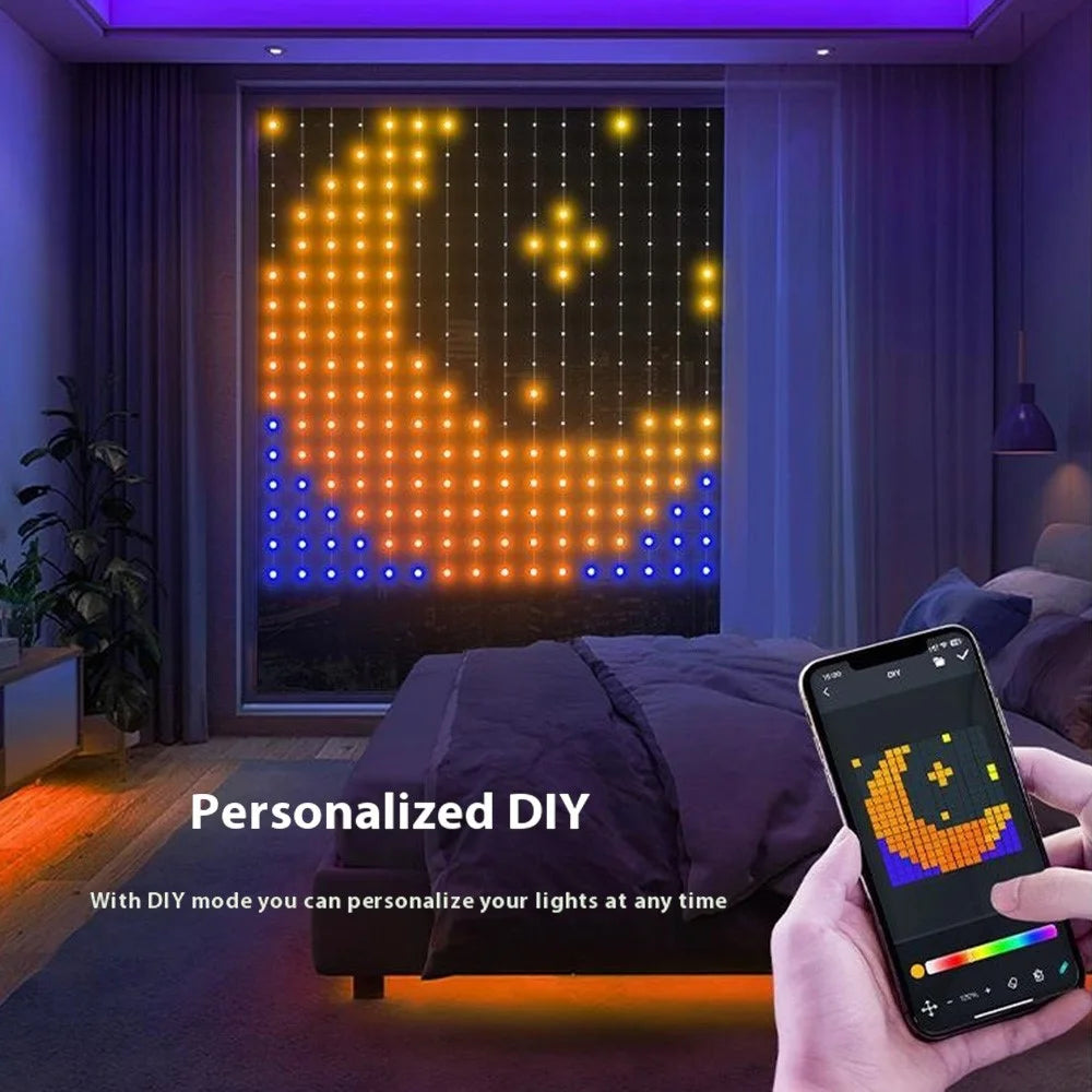 2.4mx2.4m 256 Leds Programmable RGB Holiday Decoration Light App Control DIY Curtain Light String - 6