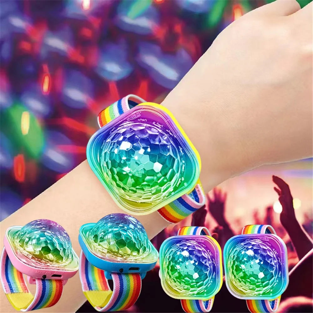 Portable Disco Ball Wristband Light Voice Activated Party Lamp USB Rechargeable Flashing Light - Pink - 2