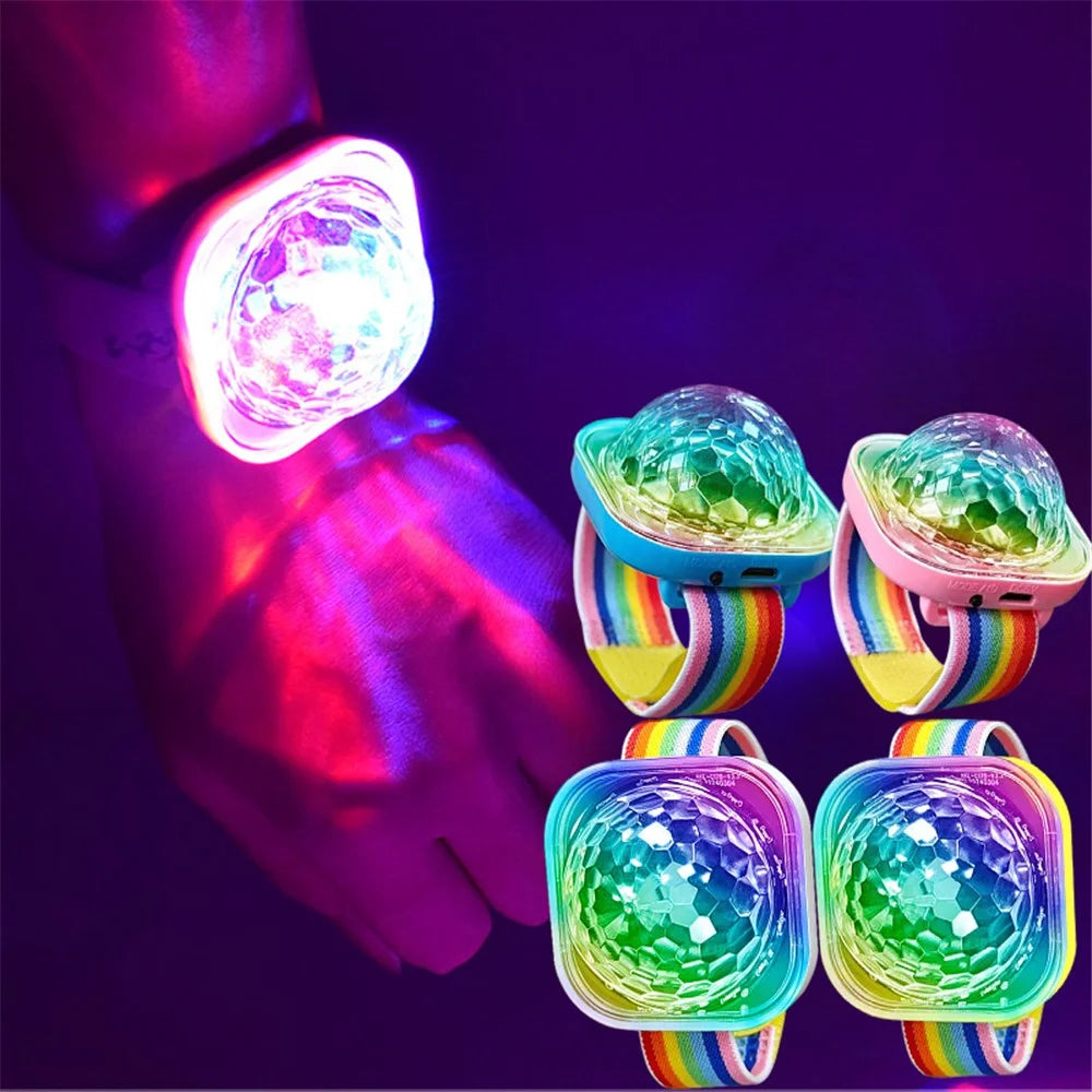 Portable Disco Ball Wristband Light Voice Activated Party Lamp USB Rechargeable Flashing Light - Pink - 5