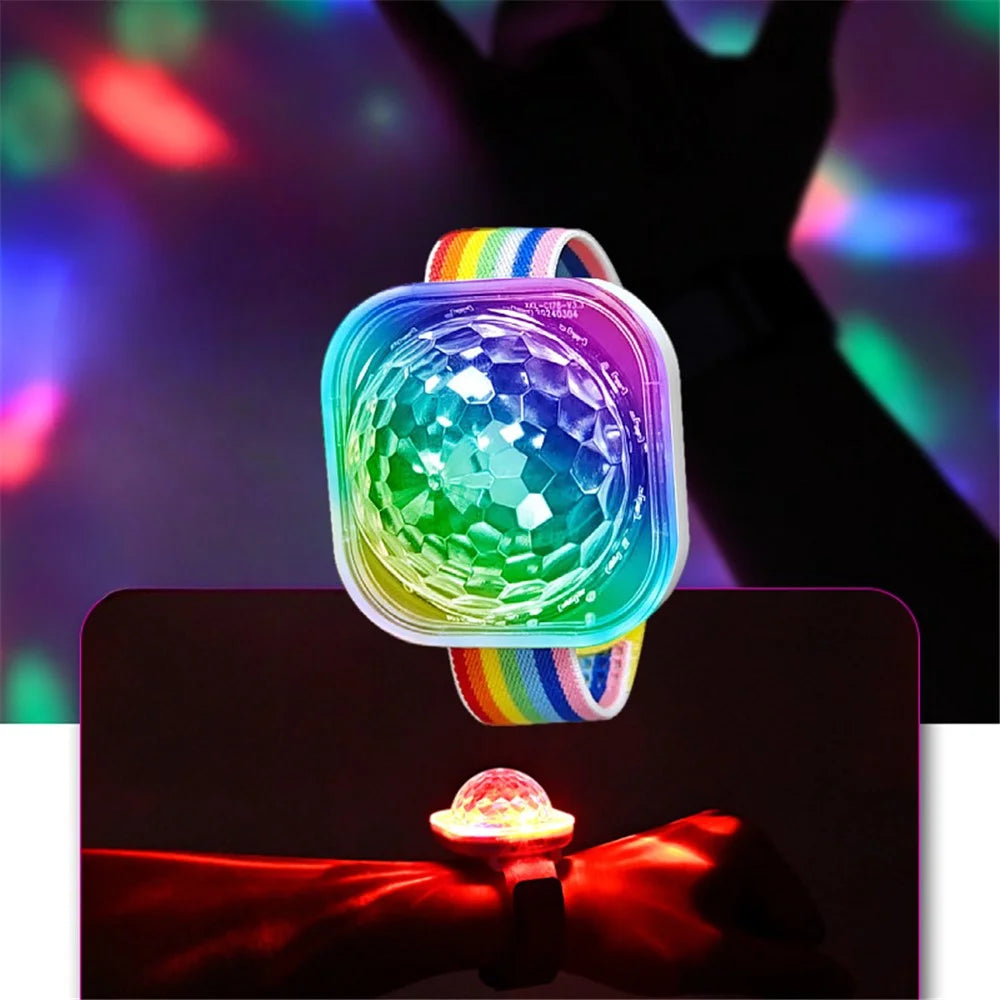 Portable Disco Ball Wristband Light Voice Activated Party Lamp USB Rechargeable Flashing Light - Pink - 7