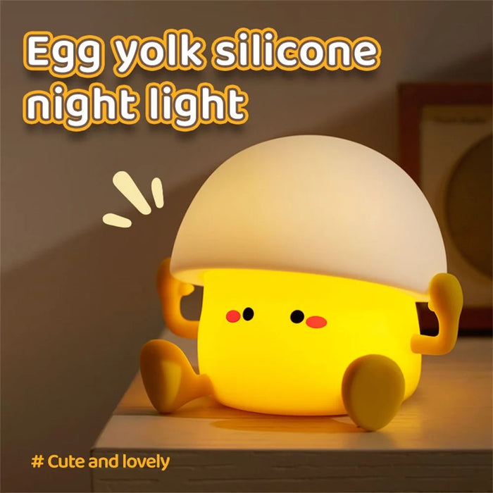 A025 Egg Yolk Silicone Night Light Tap Control USB Rechargeable Bedside Lamp Kids Toy Gift - 3