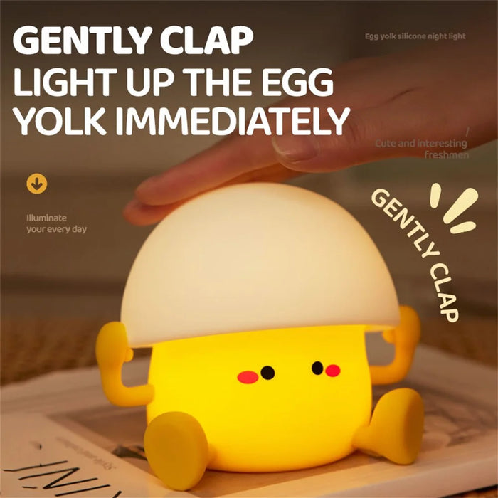 A025 Egg Yolk Silicone Night Light Tap Control USB Rechargeable Bedside Lamp Kids Toy Gift - 4