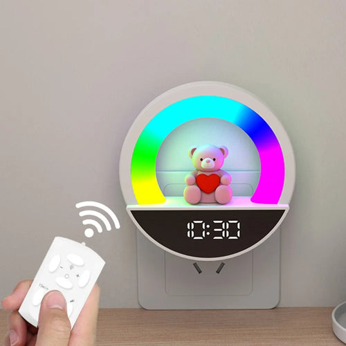 RGB Bedside Lamp Remote Control Ambient Light LED Night Light with Digital Clock Display - EU Plug - 1