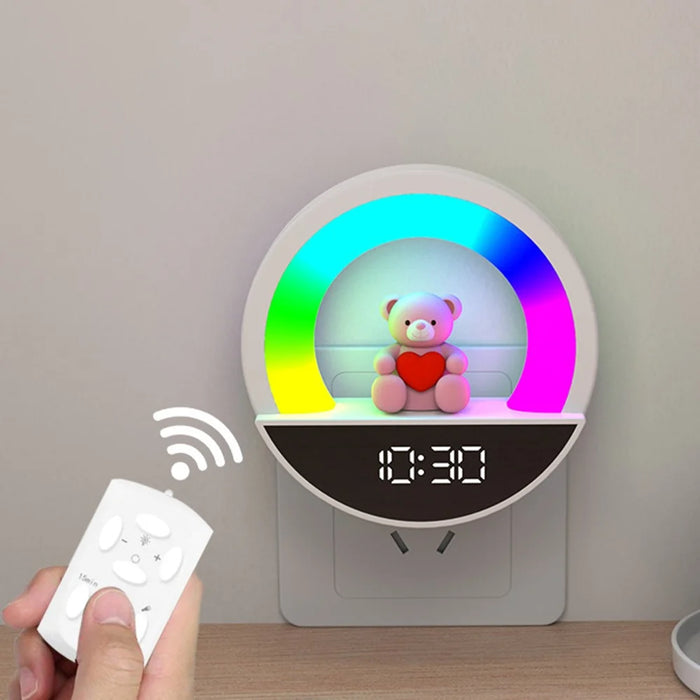 RGB Bedside Lamp Remote Control Ambient Light LED Night Light with Digital Clock Display - EU Plug - 1