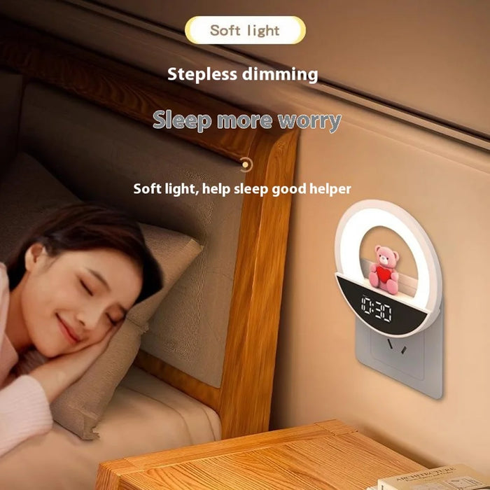 RGB Bedside Lamp Remote Control Ambient Light LED Night Light with Digital Clock Display - EU Plug - 7
