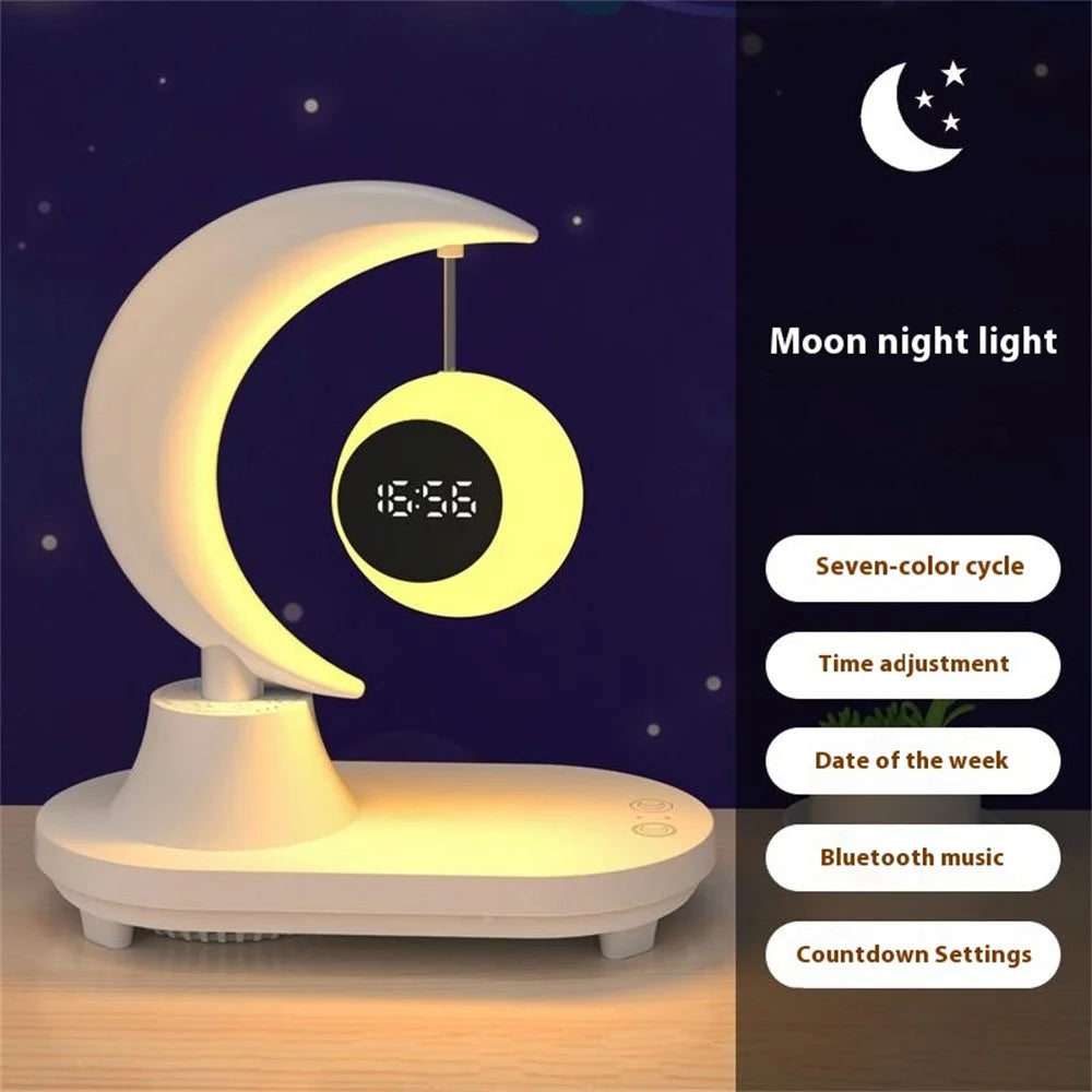 Bluetooth-compatible Speaker Bedside Lamp 7 Color Changing Atmosphere Night Light with Digital Clock Display - 3