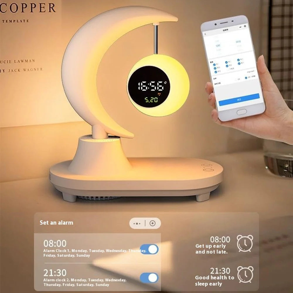 Bluetooth-compatible Speaker Bedside Lamp 7 Color Changing Atmosphere Night Light with Digital Clock Display - 5