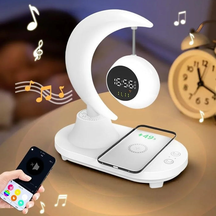 Bluetooth-compatible Speaker Bedside Lamp Colorful Ambient Light Phone Wireless Charger Alarm Clock - 7