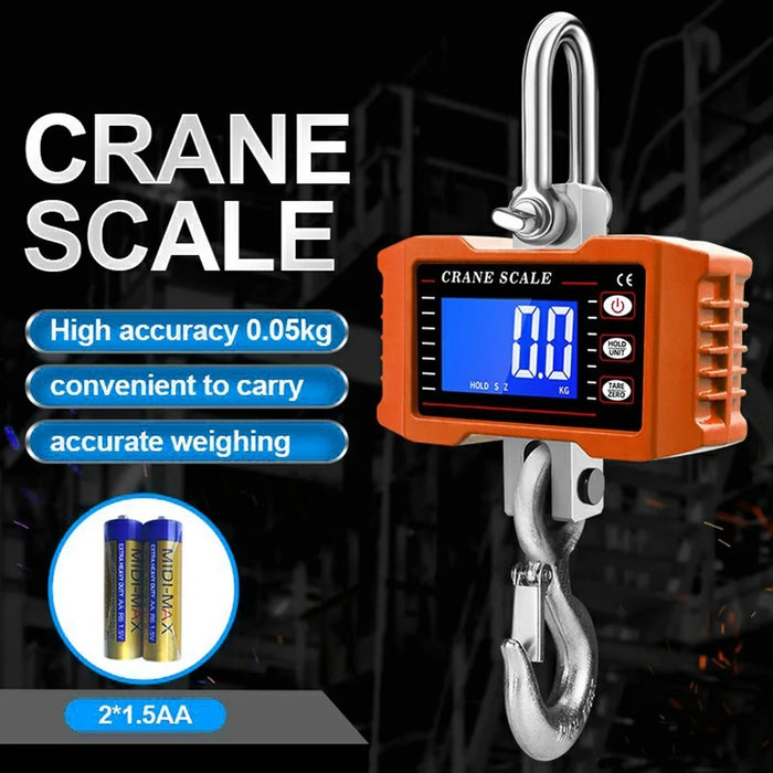 LCD Display Digital Crane Scale 1000kg  /  2204lbs Portable Hanging Scale for Industry Construction Outdoor - Orange - 6