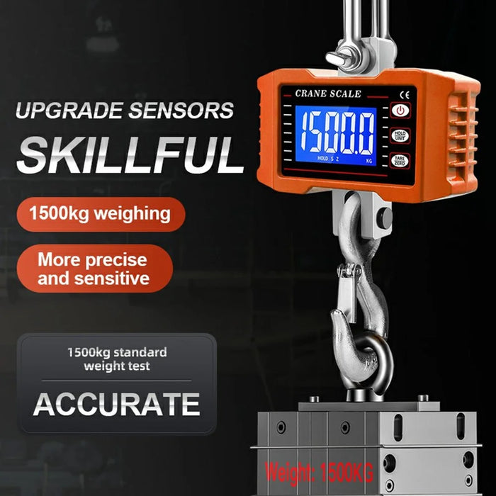 LCD Display Digital Crane Scale 1000kg  /  2204lbs Portable Hanging Scale for Industry Construction Outdoor - Orange - 7