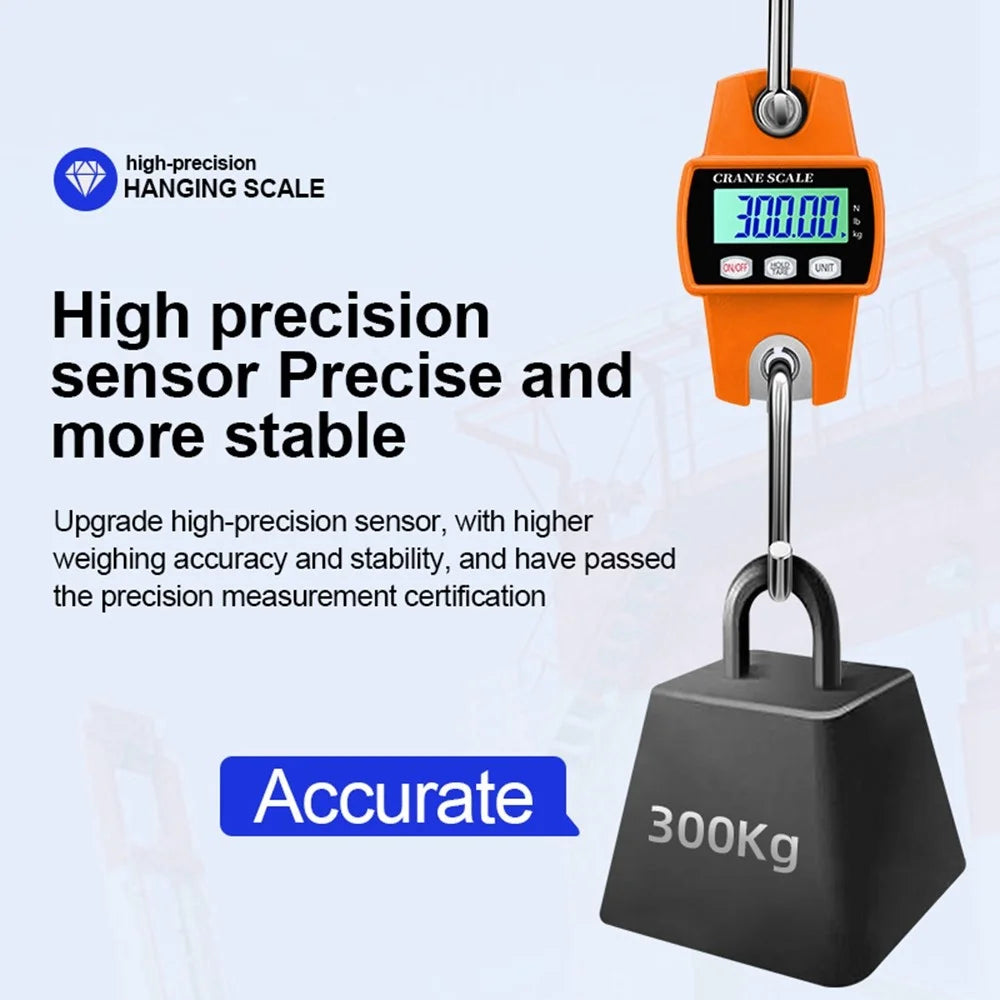 OCS-L 300kg Portable Digital Hanging Scale LCD Display Electronic Crane Scale Mini Hook Scale - Orange - 3