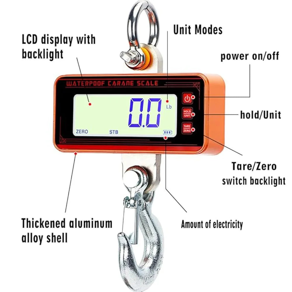 OCS-P2 LCD Digital Crane Scale 1500kg Industrial Weighing Heavy Duty Hanging Scale with Remote - Orange - 3