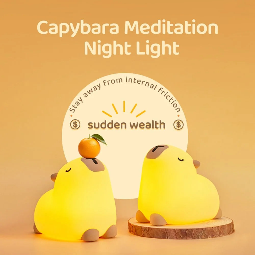 Capybara Cute Night Light LED Animal Nursery Lamp Silicone Tap Control Stress Relief Bedside Companion Lamp - 3