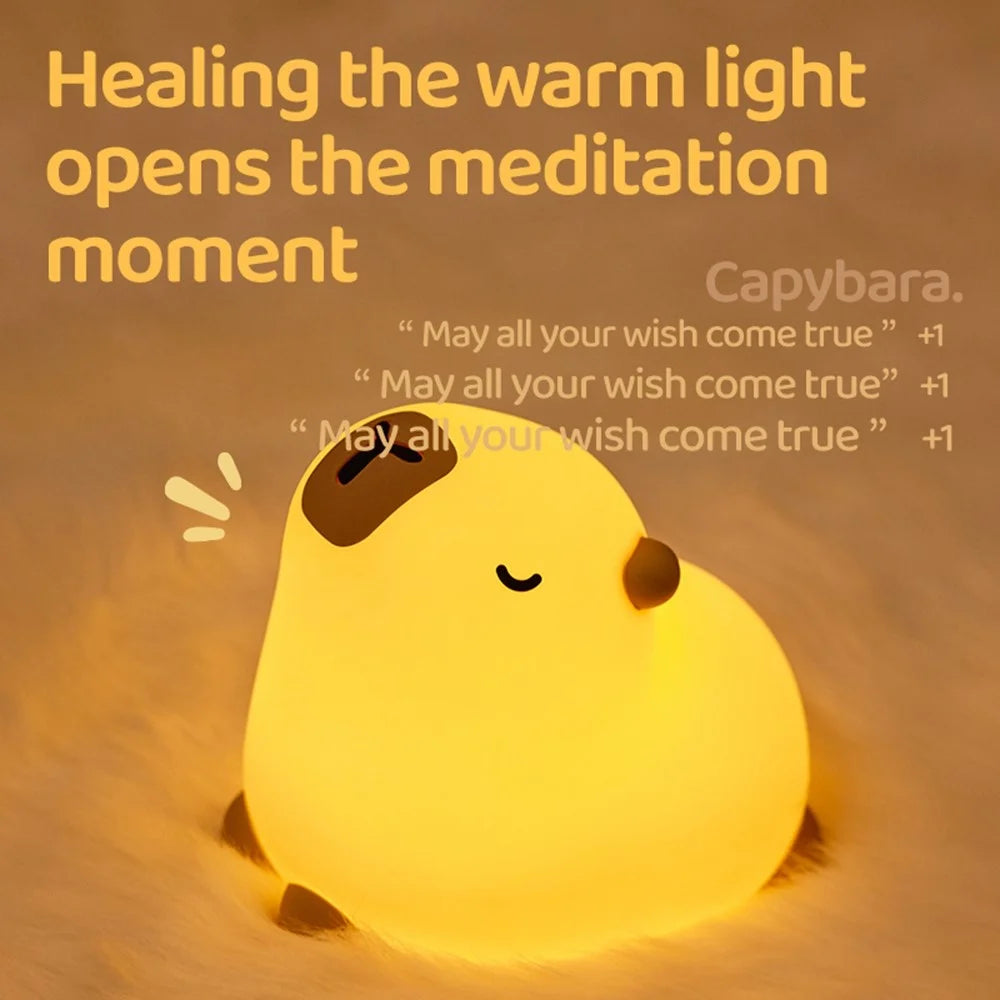 Capybara Cute Night Light LED Animal Nursery Lamp Silicone Tap Control Stress Relief Bedside Companion Lamp - 4