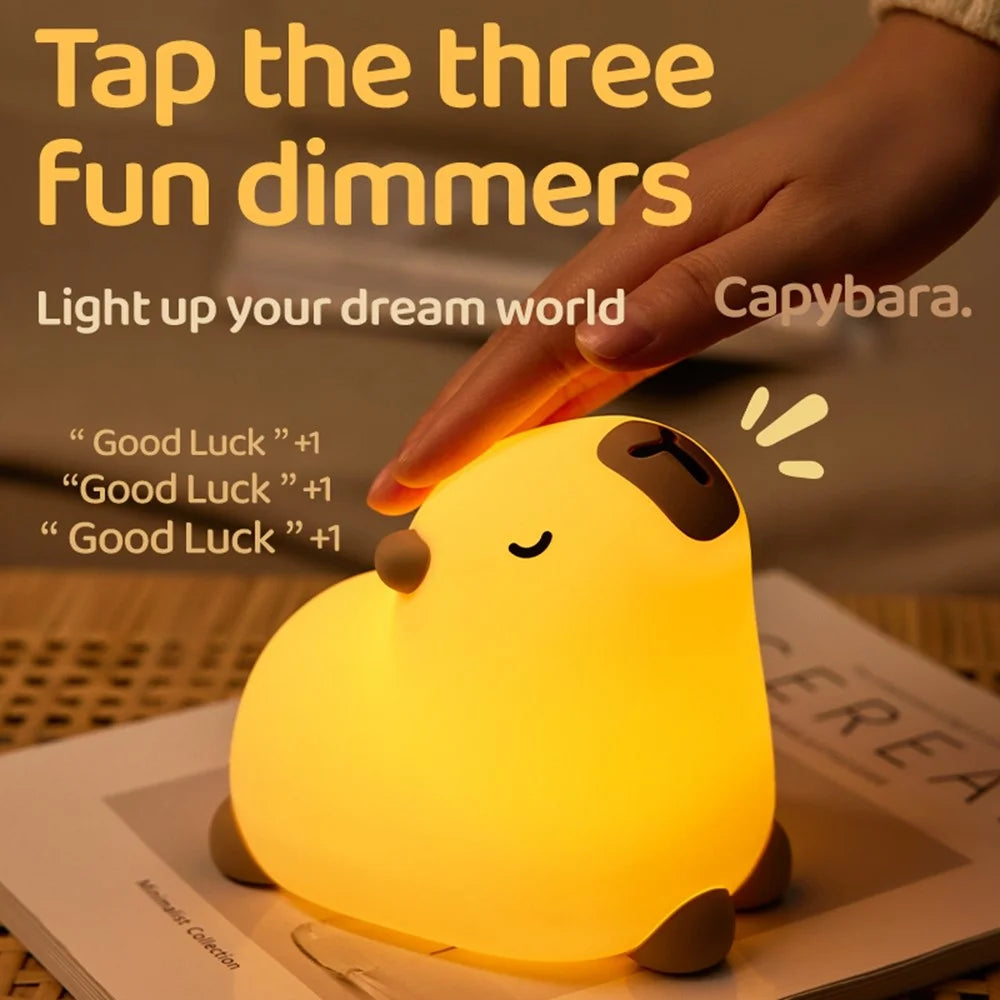 Capybara Cute Night Light LED Animal Nursery Lamp Silicone Tap Control Stress Relief Bedside Companion Lamp - 5
