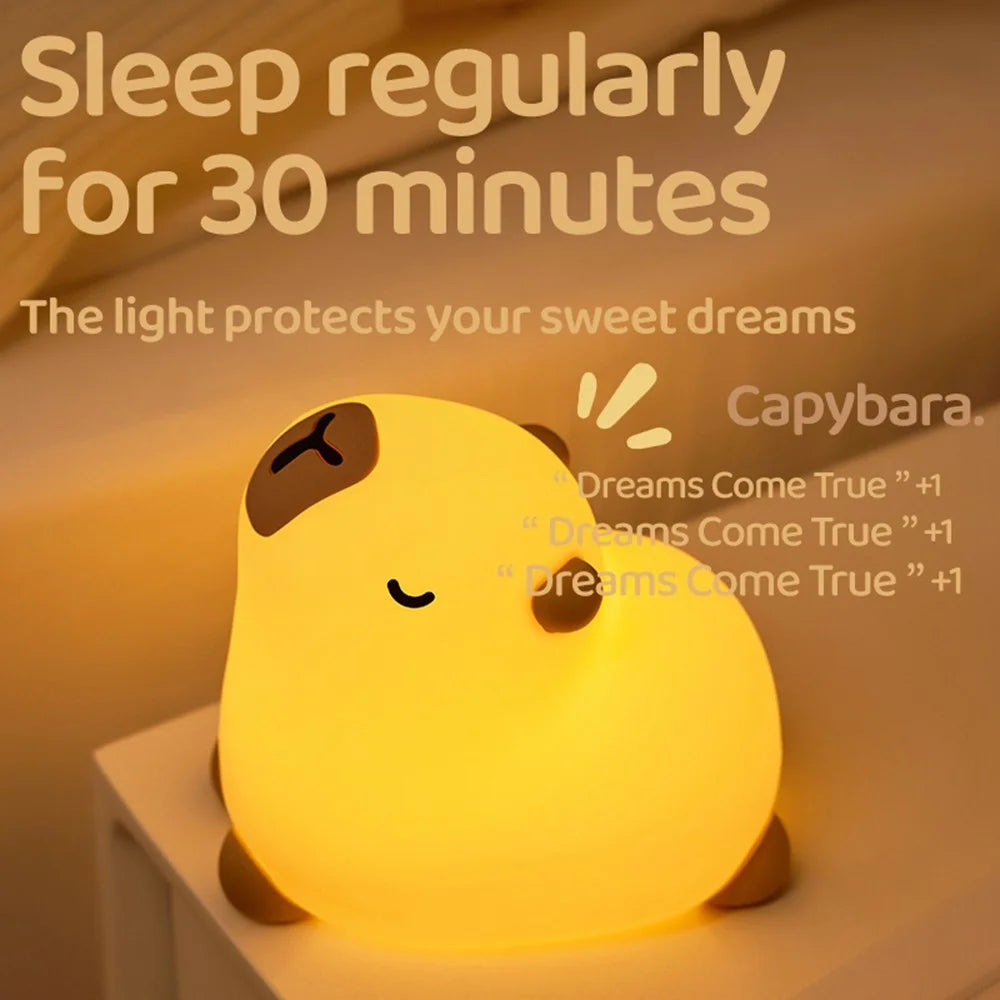 Capybara Cute Night Light LED Animal Nursery Lamp Silicone Tap Control Stress Relief Bedside Companion Lamp - 6
