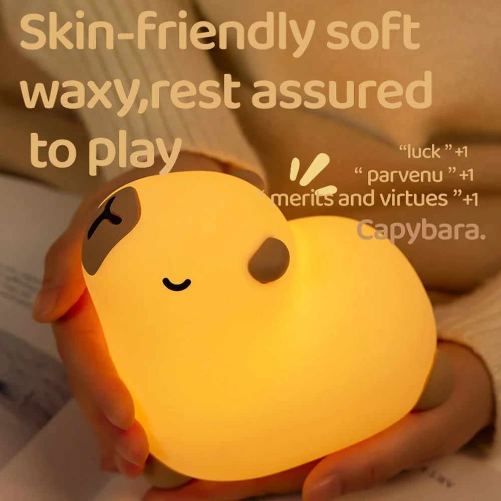 Capybara Cute Night Light LED Animal Nursery Lamp Silicone Tap Control Stress Relief Bedside Companion Lamp - 7