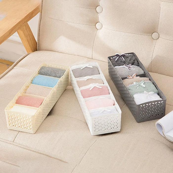 Plastic Socks Storage Box Hollow-out Durable Underwear Organizer Lightweight Desk Holder - Grey - 2