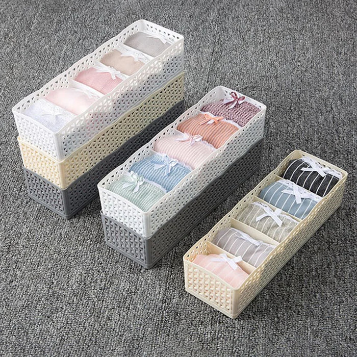 Plastic Socks Storage Box Hollow-out Durable Underwear Organizer Lightweight Desk Holder - Grey - 4