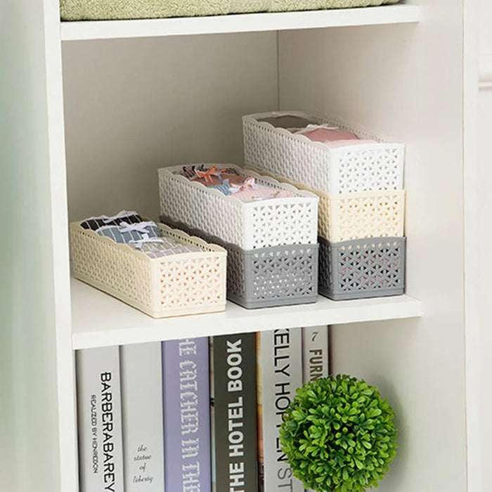 Plastic Socks Storage Box Hollow-out Durable Underwear Organizer Lightweight Desk Holder - Grey - 5