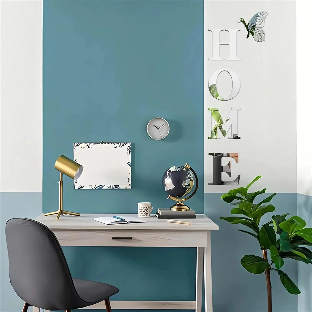 HOME Family Slogan 100 x 35cm 3D Acrylic Mirror Wall Sticker Living Room Entrance Home Decoration - Silver - 6