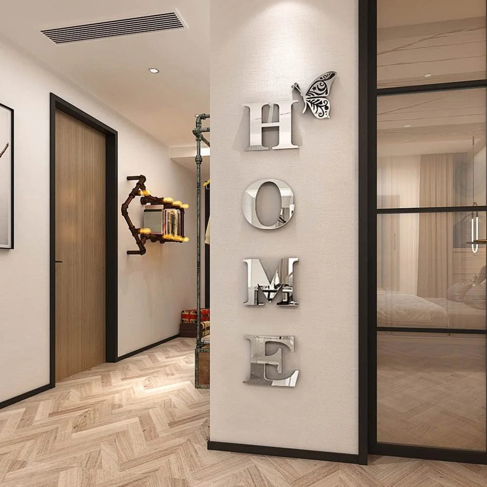 HOME Family Slogan 100 x 35cm 3D Acrylic Mirror Wall Sticker Living Room Entrance Home Decoration - Silver - 7
