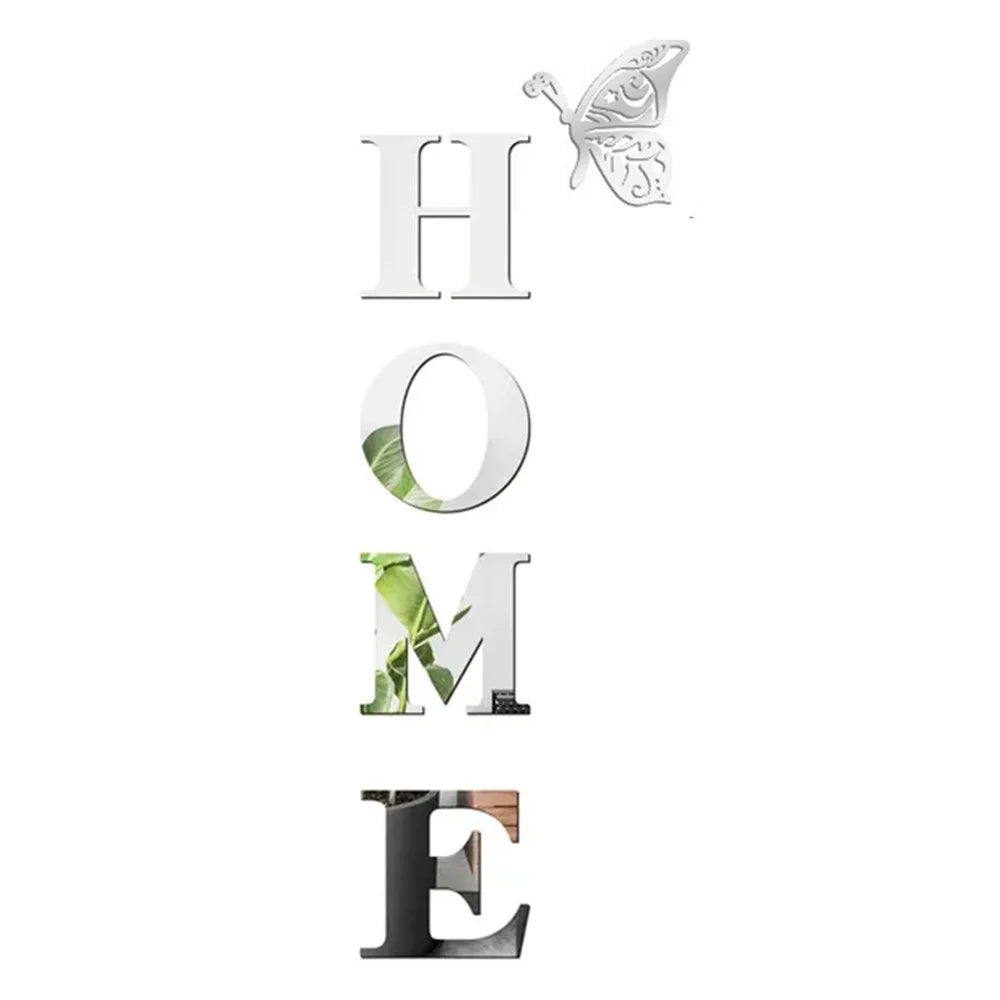 HOME Family Slogan 80 x 27cm 3D Acrylic Mirror Wall Sticker Living Room Entrance Home Decoration - Silver - 1