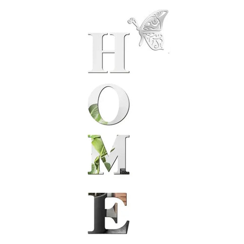 HOME Family Slogan 80 x 27cm 3D Acrylic Mirror Wall Sticker Living Room Entrance Home Decoration - Silver - 1