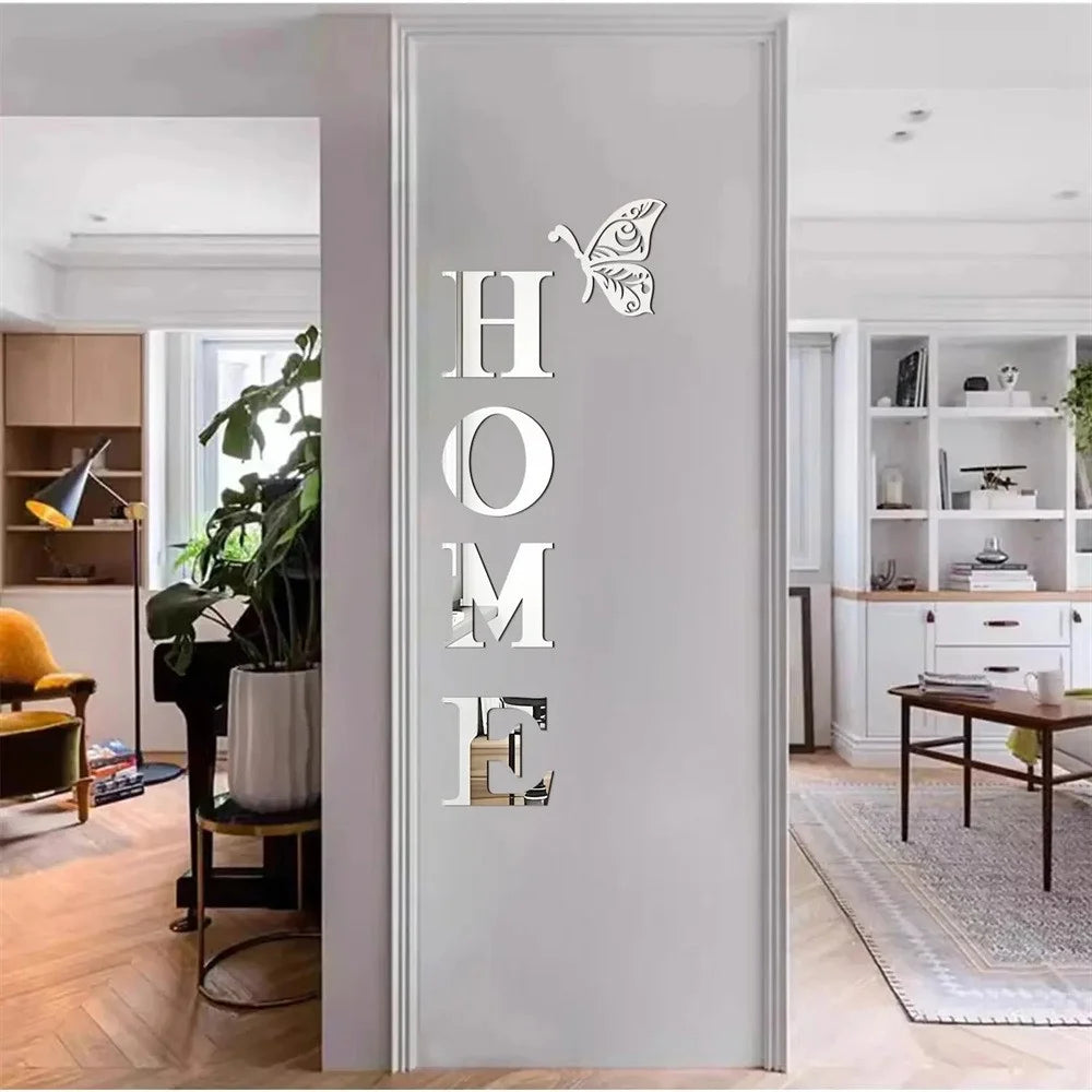 HOME Family Slogan 80 x 27cm 3D Acrylic Mirror Wall Sticker Living Room Entrance Home Decoration - Silver - 2